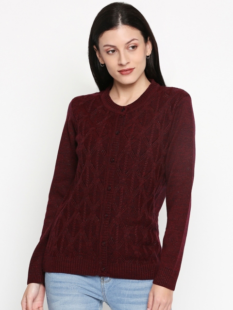 

RANGMANCH BY PANTALOONS Women Maroon Self Design Cardigan
