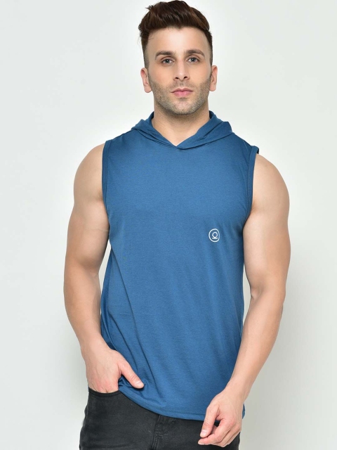 

Chkokko Men Blue Solid Hood T-shirt