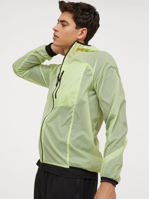 H&M Men Green Solid Lightweight Running Jacket
