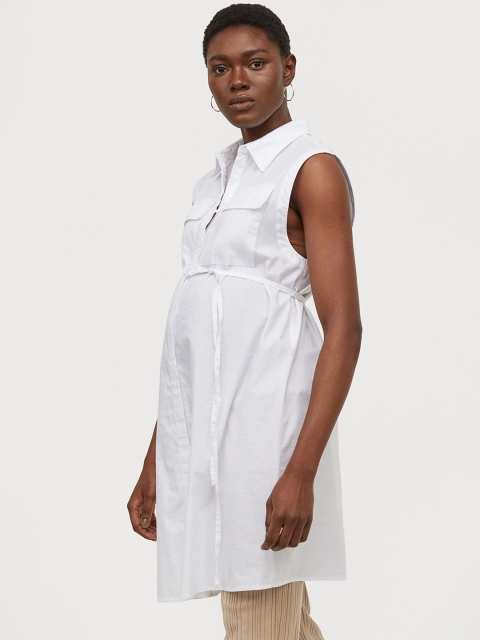 

H&M Women White Solid MAMA Pure Cotton Shirt Dress