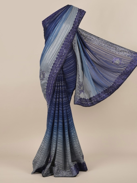 

Pothys Navy Blue Striped Poly Georgette Saree