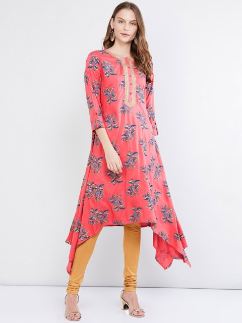 

max Women Pink Floral Printed A-line Kurta