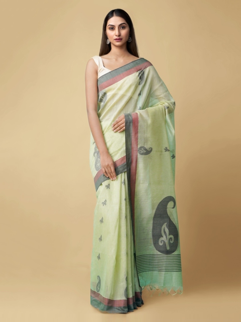 

Unnati Silks Green Silk Cotton Woven Design Kanjeevaram Saree