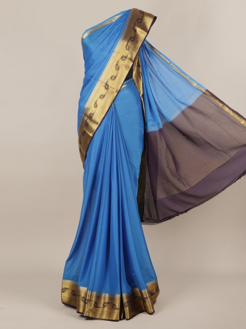 

Pothys Blue Solid Poly Chiffon Saree