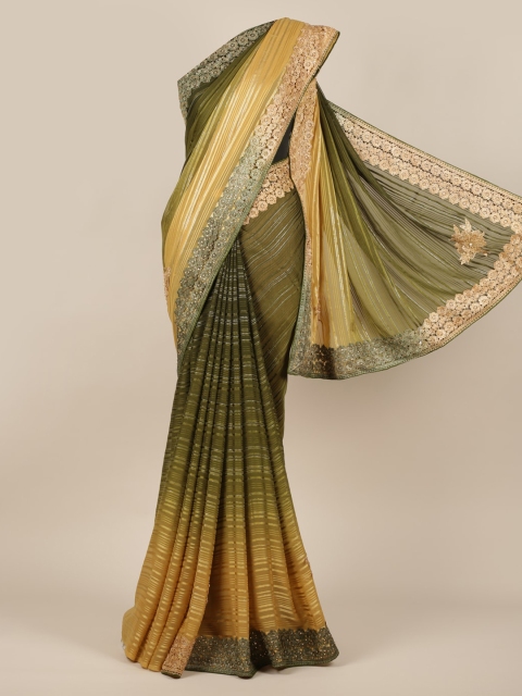 

Pothys Green & Beige Poly Georgette Striped Saree