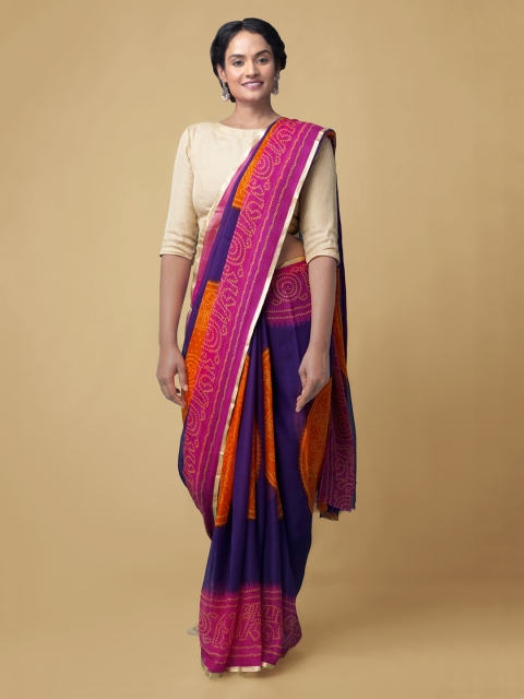 

Unnati Silks Multicoloured Pure Chiffon Printed Handloom Baluchari Saree, Multi