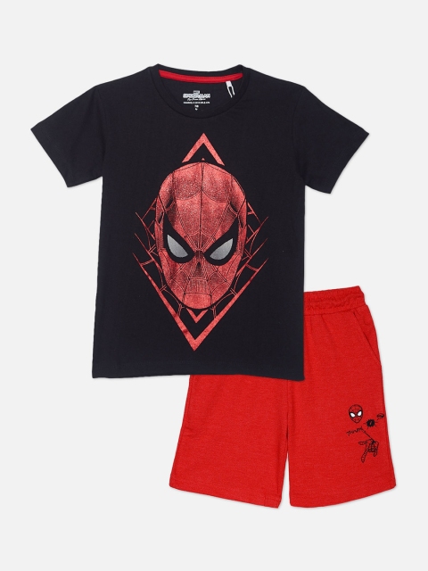

Kids Ville Boys Red & Black Spiderman Printed T-shirt with Shorts