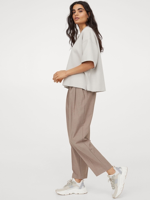 

H&M Women Beige Solid Crease-Leg Trousers