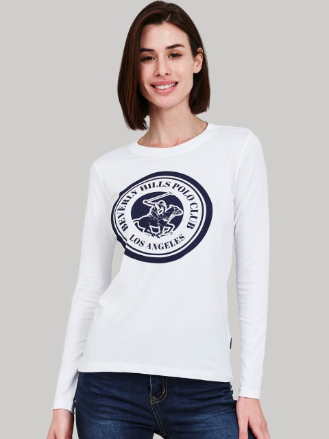 

Beverly Hills Polo Club Women White Printed Round Neck T-shirt