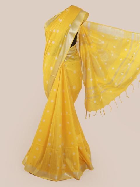 

Pothys Yellow & Gold-Coloured Linen Blend Woven Design Saree