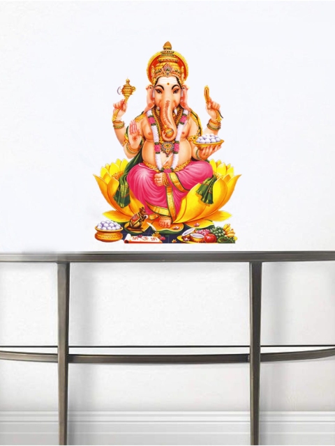 

rawpockets Beige & Yellow Lord Ganesha On Lotus Wall Sticker