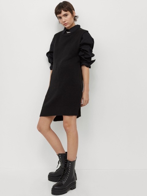 

H&M Women Black Solid Knitted Sweater Vest Dress
