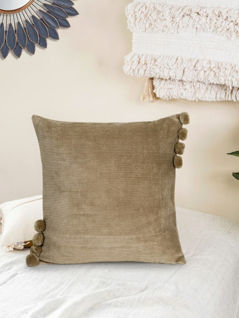 

Mezposh Khaki Set of Single Striped Square Cushion Covers