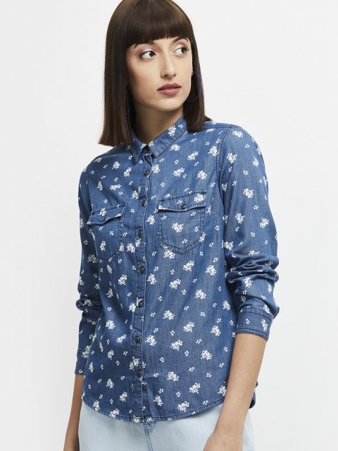 

max Women Blue Regular Fit Printed Casual Shirt