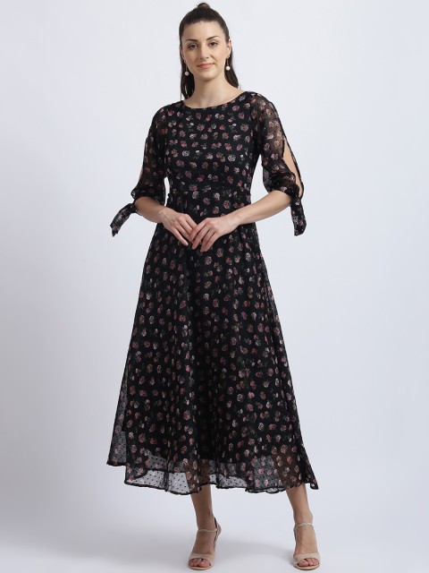 

Zink London Women Black Printed Fit and Flare Dress