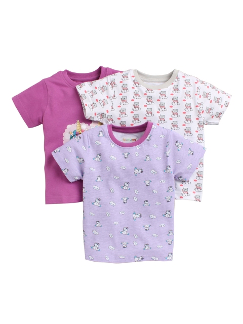 

BUMZEE Kids Pack of 3 Printed Round Neck T-shirt, Purple