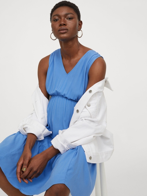 H&M Women Sustainable Blue Solid Solid Mama Dress