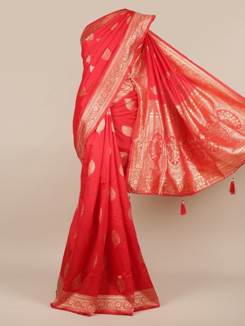 

Pothys Red Woven Design Jute Silk Saree