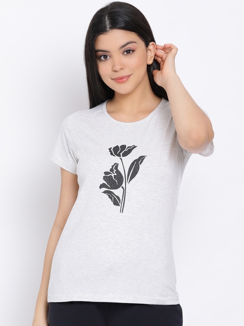 

Kanvin Women Grey Melange Printed Lounge T-shirt