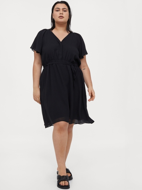 

H&M+ Women Black Solid Flutter-Sleeved Dress