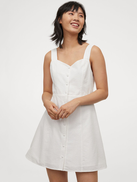 

H&M Women White Button-Front Dress