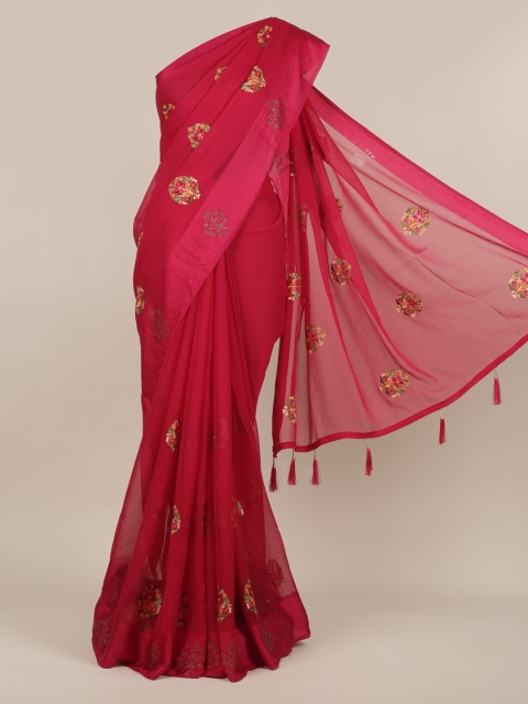 

Pothys Magenta Embroidered Poly Georgette Saree