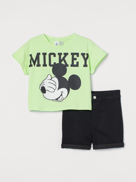 

H&M Girls Green & Black 2-Piece Printed Set