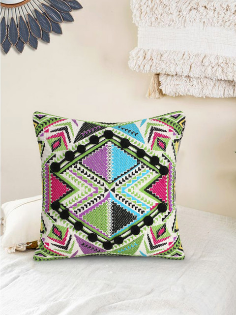 

Mezposh Green & White Set of Single Ethnic Motifs Square Cushion Covers