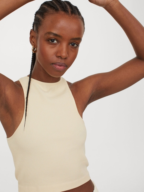 

H&M Women Pastel Yellow Seamless Cropped Top
