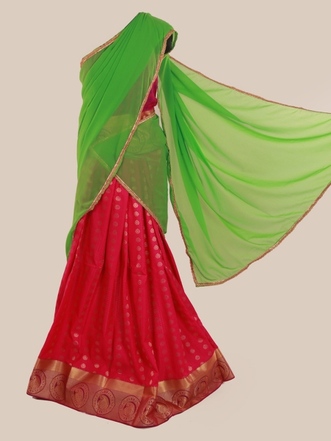 

Pothys Green & Red Poly Chiffon Woven Design Saree