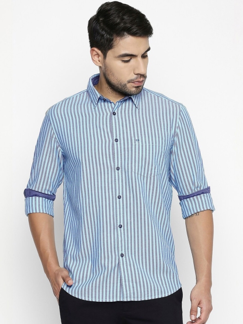 

Basics Men Blue Slim Fit Striped Casual Shirt