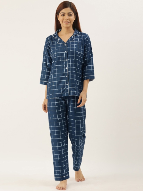

Bannos Swagger Women Blue & White Checked Night suit