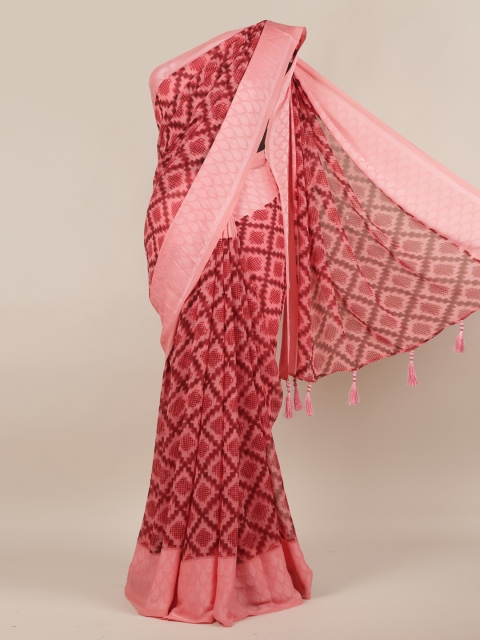 

Pothys Pink Printed Poly Chiffon Saree