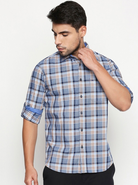 

Basics Men Blue Slim Fit Checked Casual Shirt