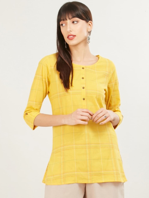 

max Women Mustard Checked Kurta