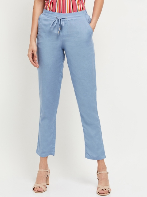 

max Women Blue Slim Fit Solid Regular Trousers