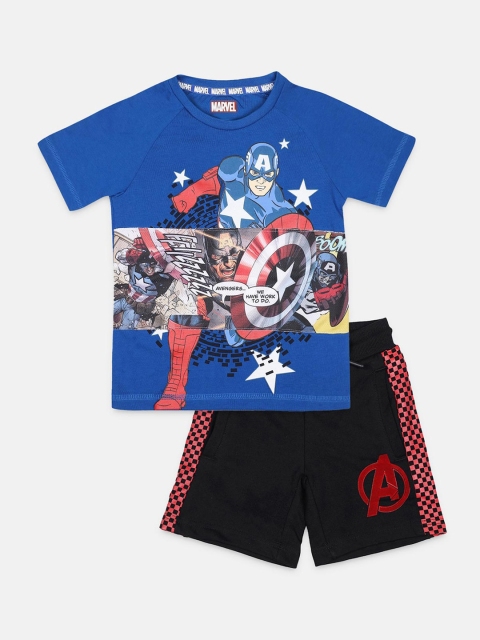 

Kids Ville Boys Blue & Black Avengers Printed T-shirt with Shorts