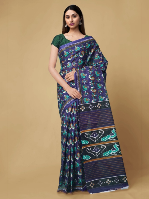 

Unnati Silks Blue Pure Cotton Printed Kovai Saree
