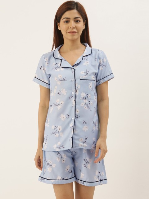 

Bannos Swagger Women Blue & White Printed Night suit