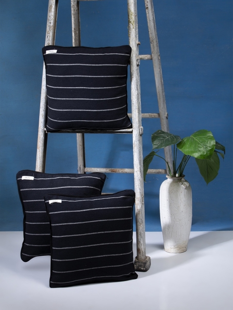 

I AM FOR YOU Navy Blue & White Set of 3 Striped Square Cushion Covers