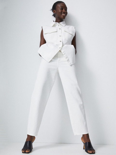 

H&M Women White Solid Pure Cotton Ankle-length Twill Trousers