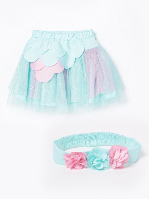 

Juniors by Lifestyle Girls Turquoise Blue & Pink Embellished Flared Mini Skirt With Headband