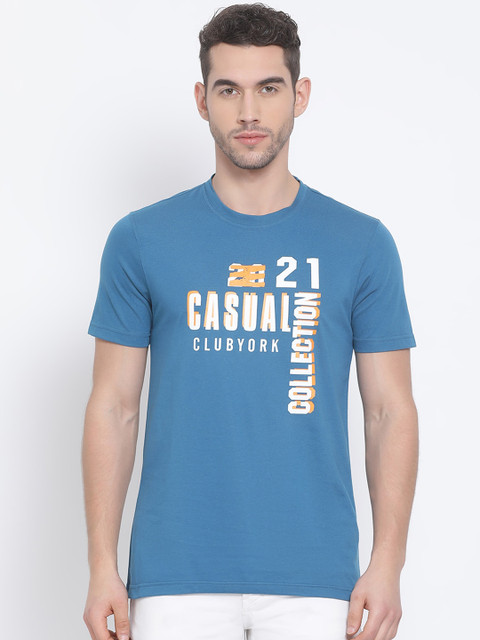 

Club York Men Blue Printed Round Neck T-shirt
