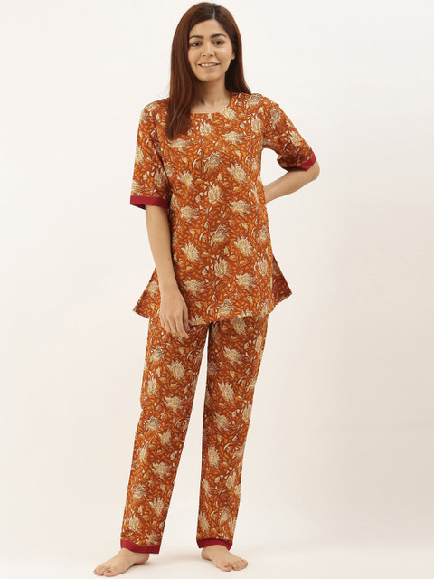 

Bannos Swagger Women Brown & Cream-Coloured Printed Night suit