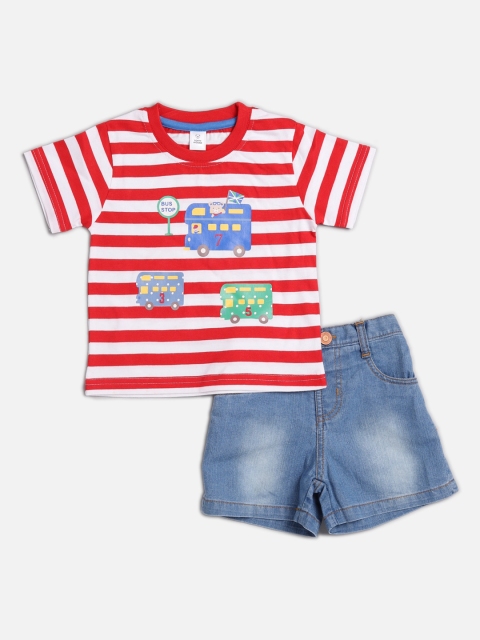 

TOFFY HOUSE Boys Red & Blue Striped T-shirt with Shorts