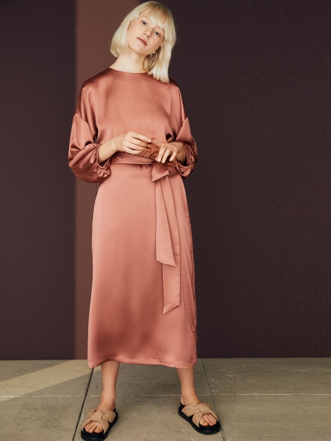 

H&M Women Pink Solid Satin Dress