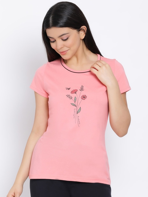 

Kanvin Women Peach-Color Printed Round Neck Lounge T-shirt