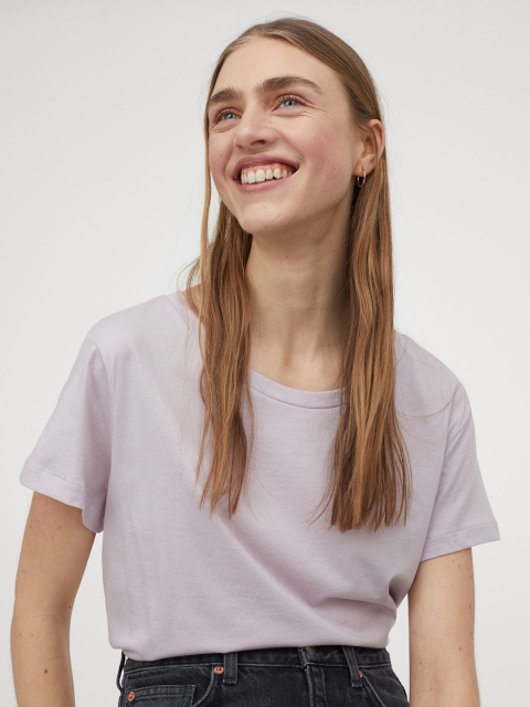 H&M Women Pastel Pink Cotton T-shirt