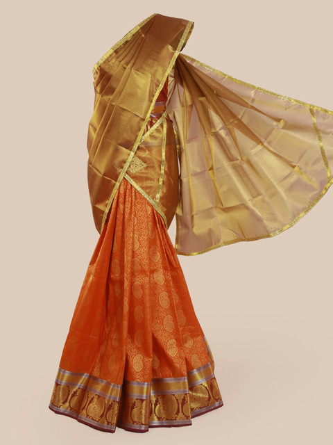 

Pothys Gold-Toned & Orange Tissue Woven Design Traditional Half Saree