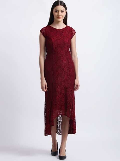 

Zink London Women Maroon Self Design Fit and Flare Dress